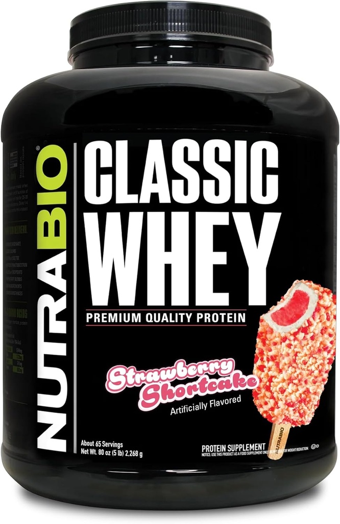 NutraBio Classic Whey Protein Toz - No Fillers, Yapay Renkler, Preservatifler - Low Glycemic Index - Strawberry Shortcake, 5 Pounds