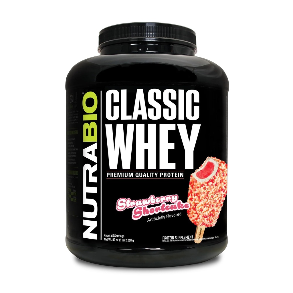 NutraBio Classic Whey Protein Toz - No Fillers, Yapay Renkler, Preservatifler - Low Glycemic Index - Strawberry Shortcake, 5 Pounds