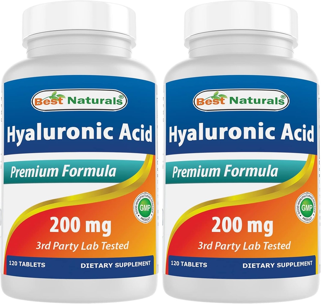 Best Naturals Hyaluronic Acid 200 mg 120 δισκία (Non- GMO, Gluten Free) - Προάγει τη λειτουργία του Υγιούς Δέρματος & Υγιεινής Κοινής Χρήσης (120 Count (Pack of 2)