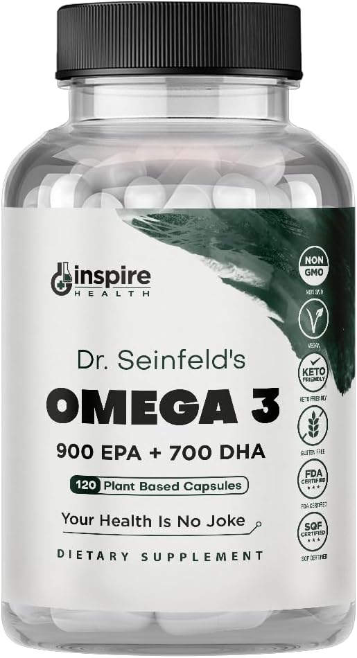 Çok En İyi Vegan Omega 3 Supplement - 120 Capsules - Algae Omega 3 Vejetaryen Supplement - Plantive Fish Oil Alternative - EPA DHA Supplement - Amerika'da Yapıldı - Kalp Stresi Dr. Seinfeld