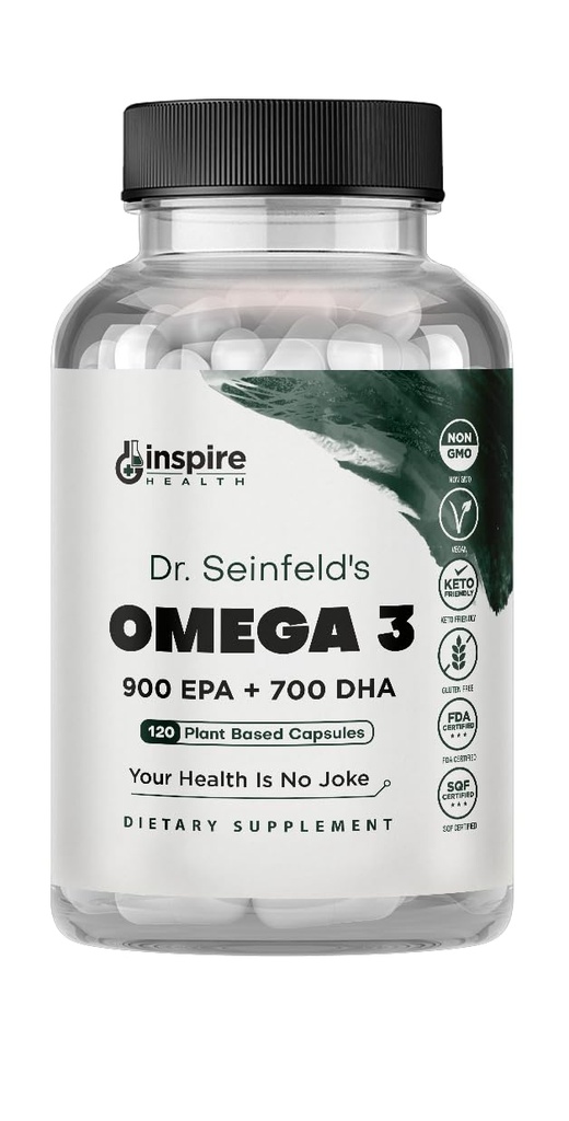 Çok En İyi Vegan Omega 3 Supplement - 120 Capsules - Algae Omega 3 Vejetaryen Supplement - Plantive Fish Oil Alternative - EPA DHA Supplement - Amerika'da Yapıldı - Kalp Stresi Dr. Seinfeld