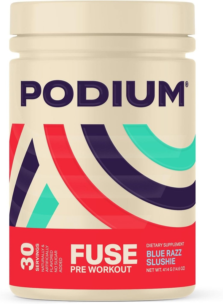 Podium Beslenme, Fuse Pre Workout Toz, Blue Razz Slushie, 30 Hizmet, Beta Alanine ve Caffeine for Energy, Gluten Free, Soy Free, Dairy Free