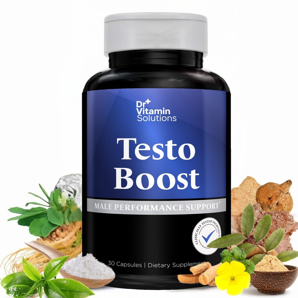 DR VITAMIN SoLUTIONS Testo Boost Supplement for Men - Stamina, Endurance & Energy Advancedment - Erkek testosteron ATM w/Fenugreek, Tribulus, Tongkat Ali, Horny Goat Weed - 30 Capsules
