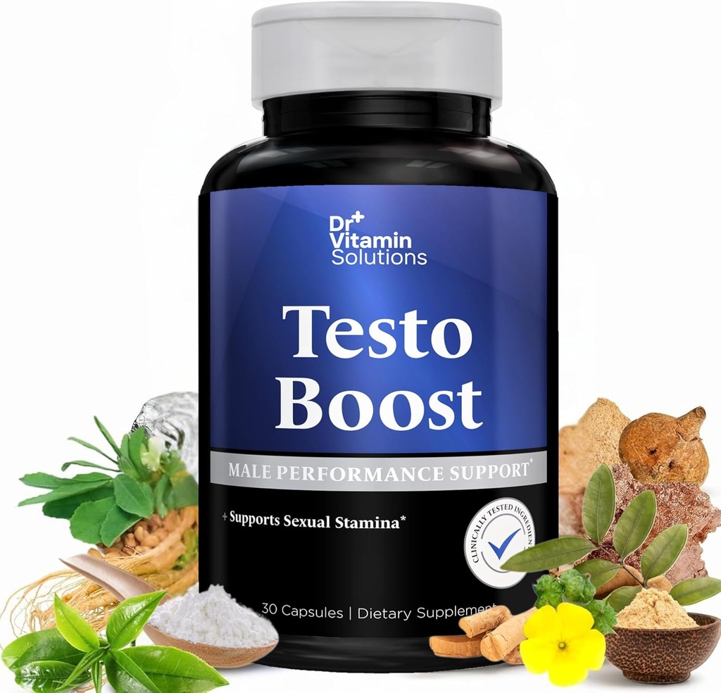 DR VITAMIN SoLUTIONS Testo Boost Supplement for Men - Stamina, Endurance & Energy Advancedment - Erkek testosteron ATM w/Fenugreek, Tribulus, Tongkat Ali, Horny Goat Weed - 30 Capsules