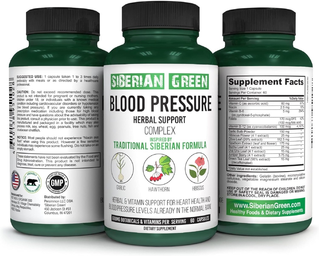 Sibirya Yeşil Kan Kartı Herbal Destek - Hawthorn, Hibiscus,, - 60 Capsules - Geleneksel Sibirya Formulan