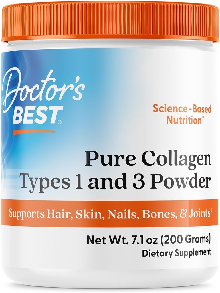 Doctor's Best Pure Collagen Types 1 & 3, προωθεί υγιή μαλλιά & νύχια δέρματος – Οστό & κοινή υποστήριξη, 7.1 ουγγιά (πακέτο του 1)