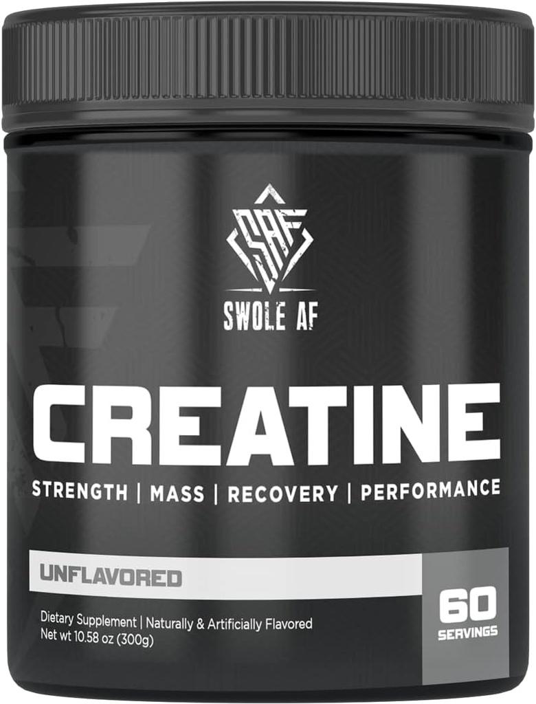 Swole AF | CREATINE Mono | Pre & Post Workout for Muscle Gain Endurance & Recovery | Diyetary Supplement to improve Power Performance & Muscle growth