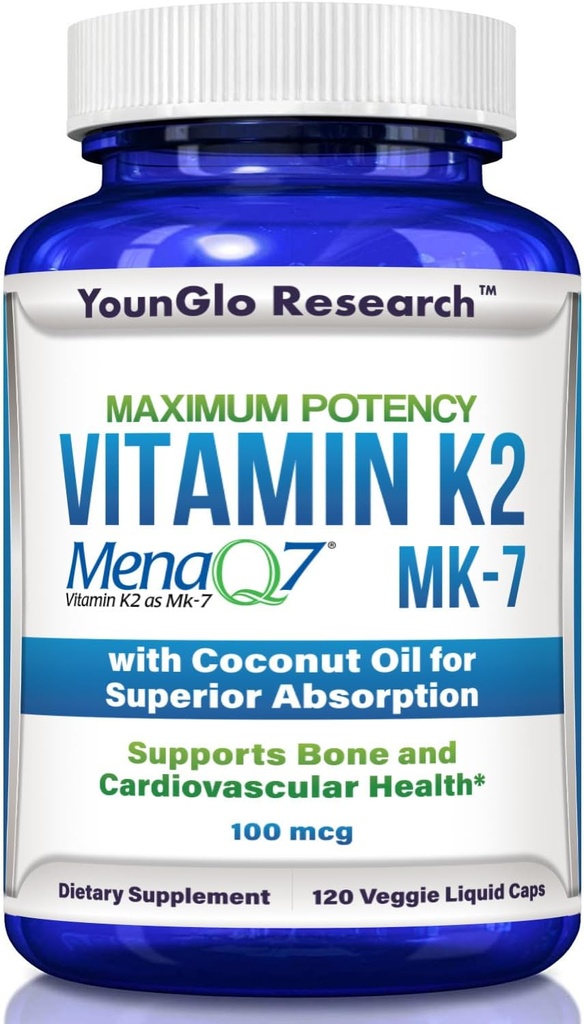 Βιταμίνη K2 MK7 (MenaQ7) 100 mcg w/Coconut Oil για την ανώτερη απορρόφηση, συμπλήρωμα διατροφής, 120 Vegan Liquid Κάψουλες για την υποστήριξη της αντοχής των οστών & της πυκνότητας για ενήλικες γυναίκες & άνδρες