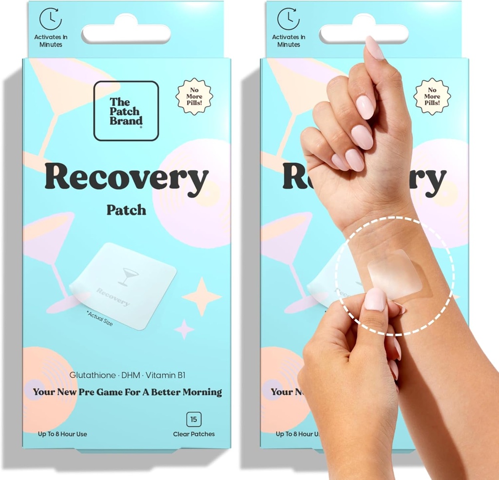 Patch Brand Recovery Patches | Supports Morning After with Vitamin B1, DHM, Glutathione | Parti & Travel Haves | Long Lasting Water Influence Patches