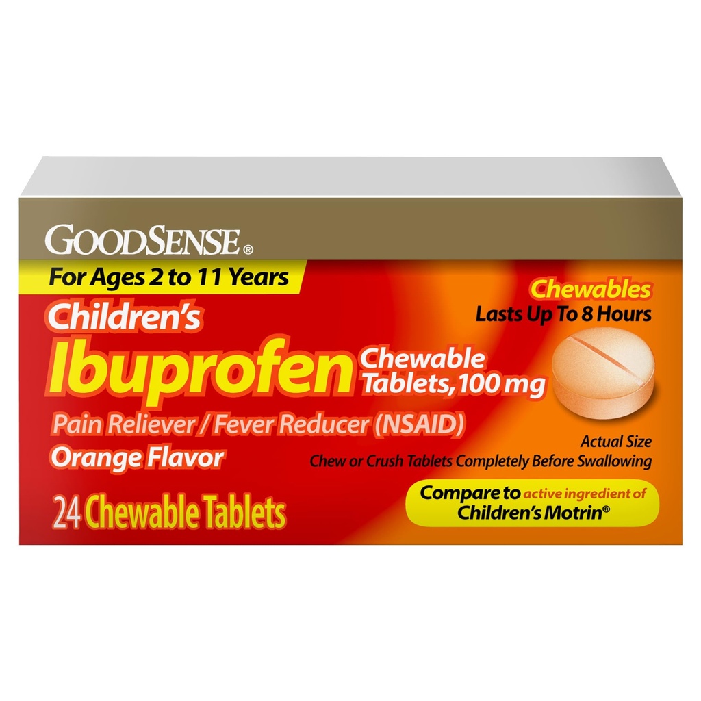 GoodSense Children's Ibuprofen Chewable Tabletler, 100 mg, 24 Kont, Pain Reliever ve Ateş Tespiti (NSAID), Temporly Ateş ve Relieves Minor Aches ve Pain