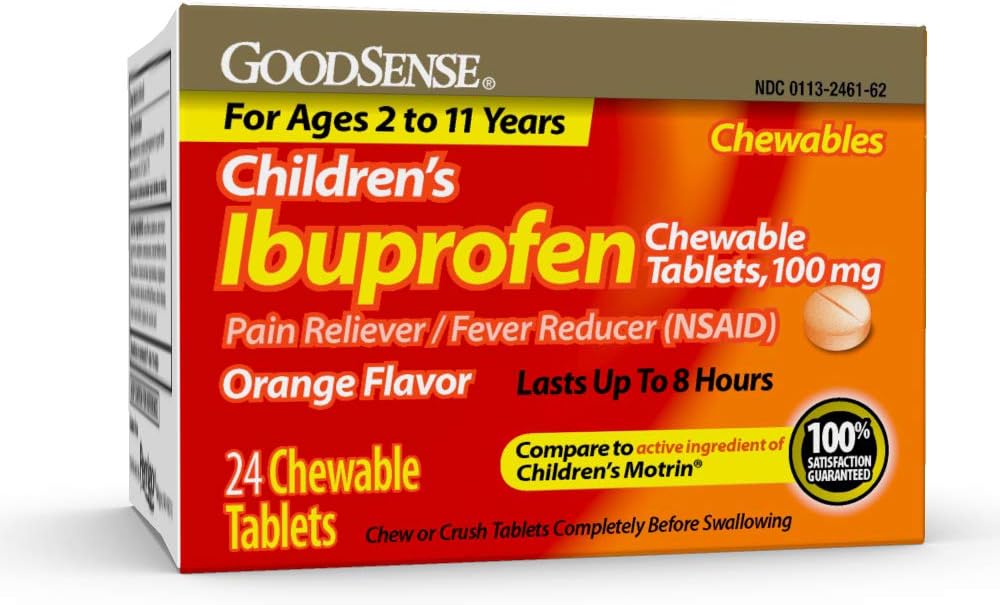GoodSense Children's Ibuprofen Chewable Tablets, 100 mg, 24 Count, Pain Reliever and Fever Reducer (NSAID), Temporarily Reduces Fever and Relieves Minor Aches and Pain