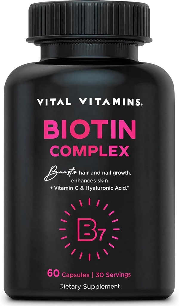 Vitals Vitamin Biotin Kompleksi Pills - Hyaluronic Asit, MSM, Collagen, & Vitamin C - Saç, Cilt, & Nails - 60 Capsules