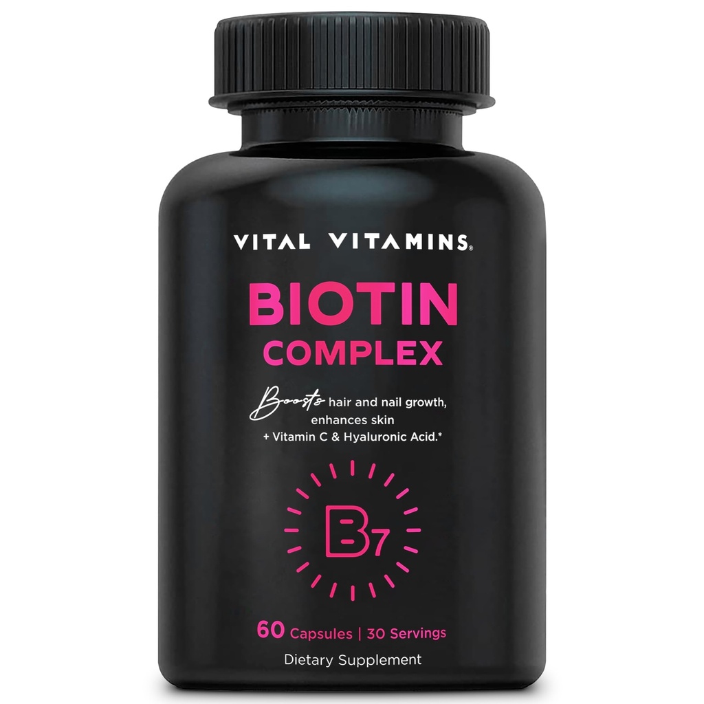 Vitals Vitamin Biotin Kompleksi Pills - Hyaluronic Asit, MSM, Collagen, & Vitamin C - Saç, Cilt, & Nails - 60 Capsules