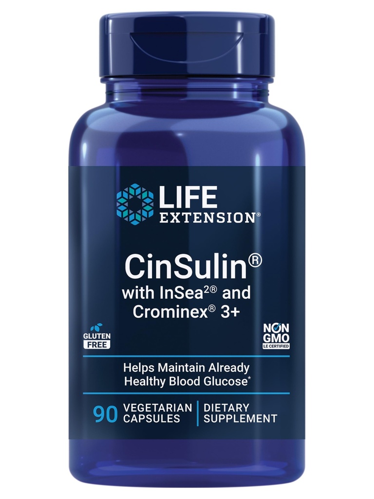 Life Extension CinSulin® with InSea2® and Crominex® 3+, shilajit, amla Fruit, Cinnamon, Brown Seaweed, Supports Health Metabolism and Satiety, Gluten-Free, Non-GMO, Vegetarian, 90 Capsules