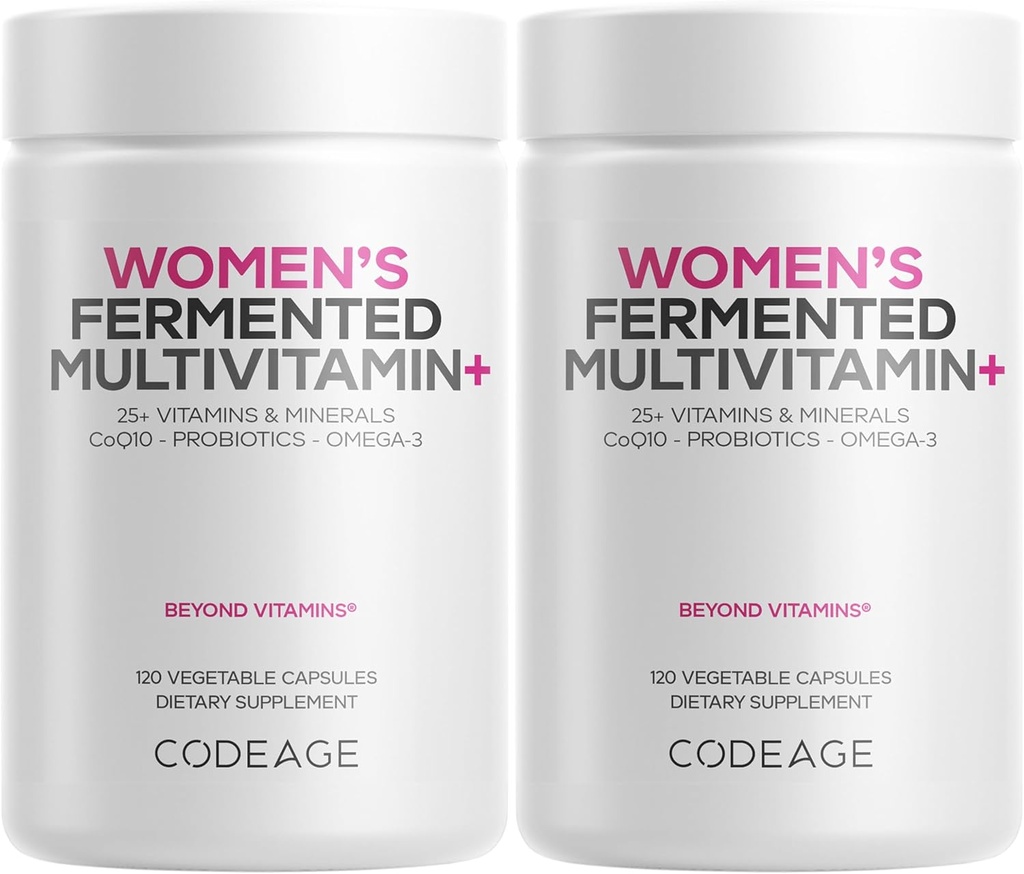 Kadın Günlük Multivitamin, 25+ Vitamins & Minerals, Fermented, Organik Tüm Gıdalar, Probiyotikler Supplement - A, B, C, D, E & K, Omega 3, çinko - Vegan - 2 Pack