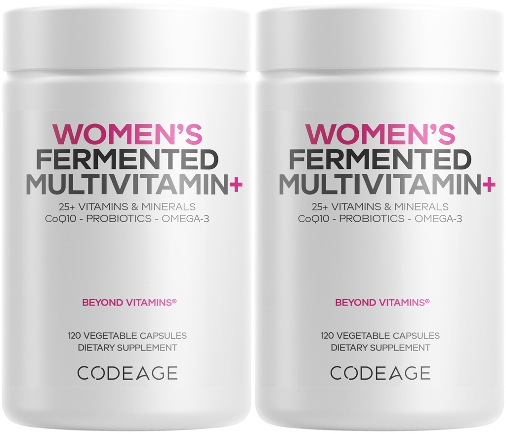 Kadın Günlük Multivitamin, 25+ Vitamins & Minerals, Fermented, Organik Tüm Gıdalar, Probiyotikler Supplement - A, B, C, D, E & K, Omega 3, çinko - Vegan - 2 Pack