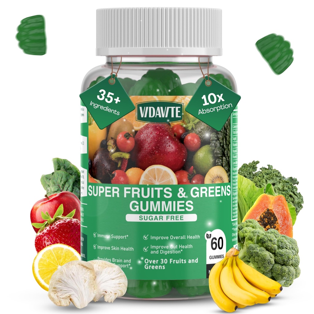 Χωρίς ζάχαρη Super Greens Gummies — US-Made, 35+ Φρούτα και Veggie gummies για την ενίσχυση της ανοσίας, του δέρματος και της κοιλιάς υγεία — Ιδανικά φρούτα και λαχανικά συμπλήρωμα για ενήλικες & Picky Έφηβοι (30-Ημέρες προσφοράς)