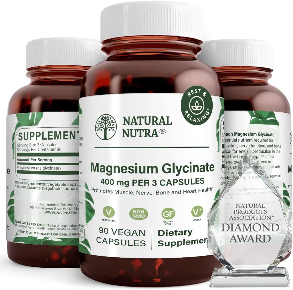 Doğal Nutra Magnezyum Glycinate 400 mg Supplement, Cardiovascular Health, Vegan, Kemik Sağlığını İyileştirmek Yardım, Soy Free, 90 Capsules