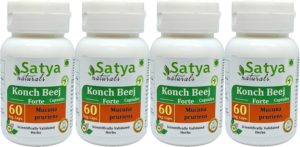 Konch Beej Forte Capsules 500 mg. 60 Veg. Capsule | Konch Beej (Mucuna Pruriens) Erkekler ve kadınlar için Kapsüller | Ayurvedic Herbal Supplement/R, 60 Capsules / Şişeler)