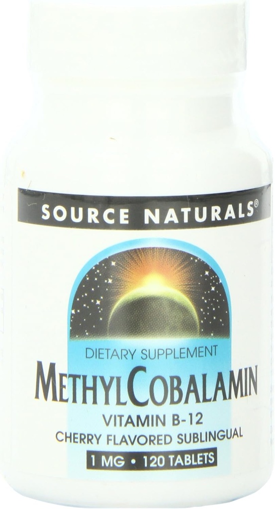 Source Naturals Mecobalamin 1mg Vitamin B-12 Natural Cherry Flavored - 120 Lozenges (Pack of 2)