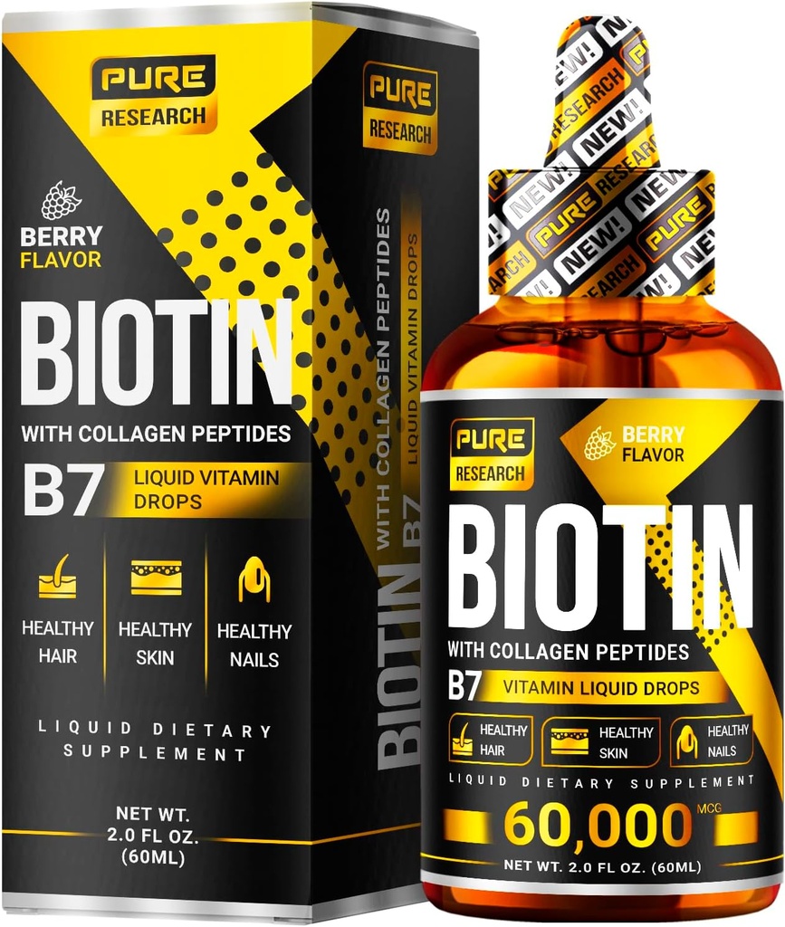 Sıvı Biotin & Collagen Saç Büyüme 60.000'i Bırakır - Erkekler ve Kadınlar için Biyotin ve Sıvı Kolajı - Glowing Skin Desteği, Sağlıklı Saç ve Nail Büyümesi - 2oz