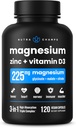 NutraChamps Magnesium Zinc & Vitamin D3 Supplement - Οι περισσότερες βιοδιαθέσιμες μορφές; Μαγνήσιο Γλυκινικό, Μηλεϊνικό, Κιτρικό - Οστική, Μυική & Καρδιακή Υγεία, Ανοσοποιητική Υποστήριξη - 120 Vegan Κάψουλες