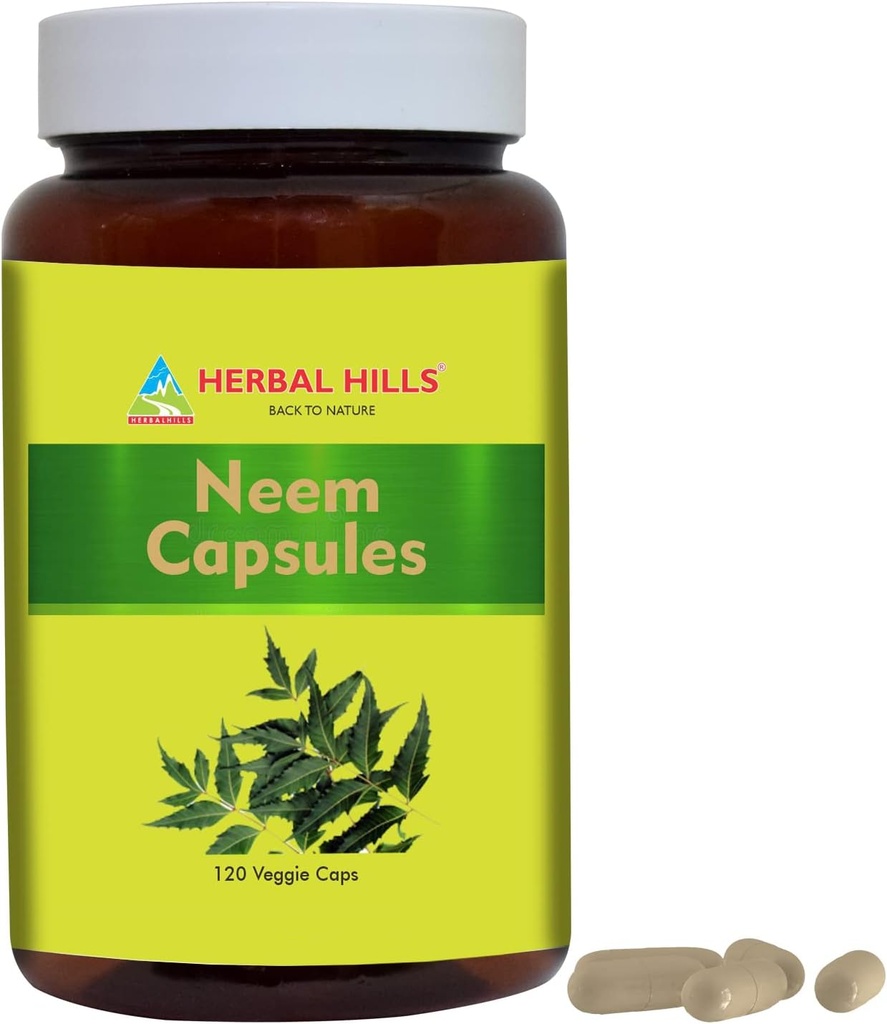 HERBAL HILLS Neem Capsules 120 Vegie Capsules Neem Leaf Azadirachta Indica 700 mg Toz ve Bir Kapsülde Bir Capsules