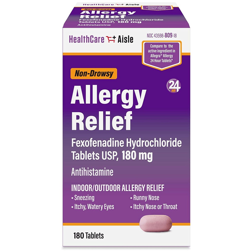 SağlıkCareAisle Anti Anti Allergy Relief - Fexofenadine Hydrochloride Tabletleri USP, 180 mg - 180 Tabletler - Anti-Drowsy 24 Saat Yardımı