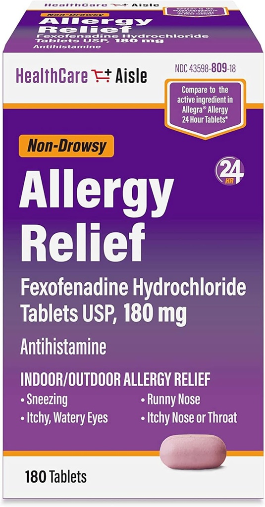 SağlıkCareAisle Anti Anti Allergy Relief - Fexofenadine Hydrochloride Tabletleri USP, 180 mg - 180 Tabletler - Anti-Drowsy 24 Saat Yardımı