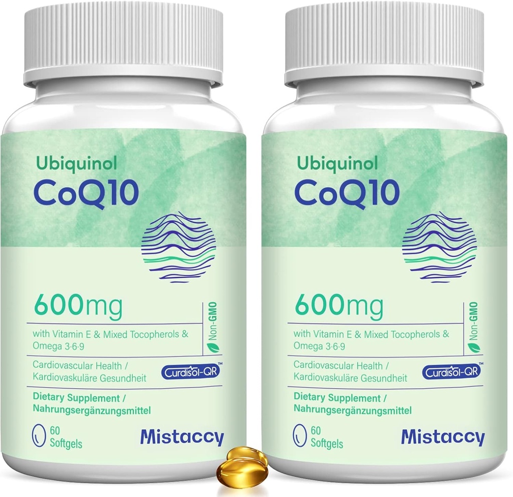 CoQ10 600 mg Softgels | Yüksek Abhidrasyon CoQ10 Ubiquinol Supplement | Azaltın Form E & Omega 3 6 9 | Antioksis Enerji için İyi | 120 Softgels