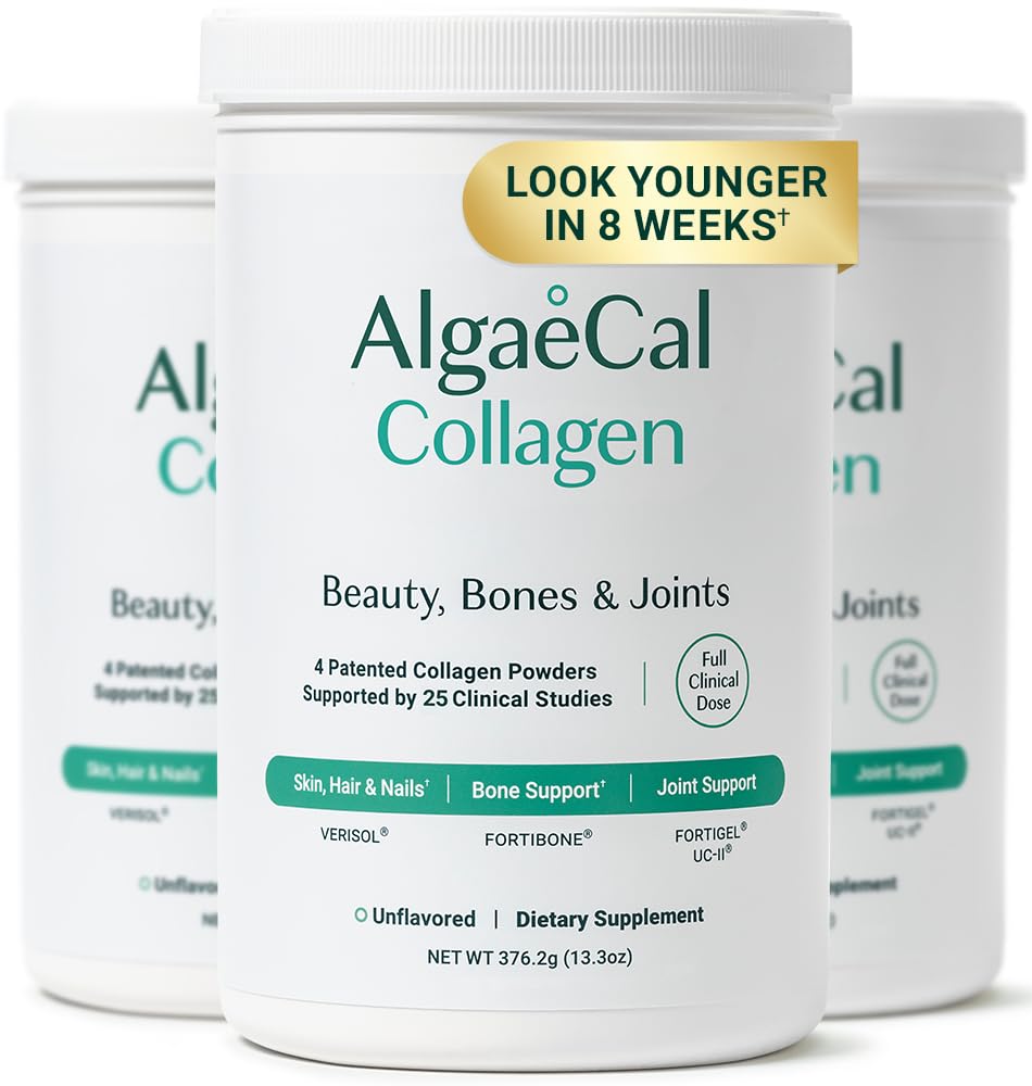 ALGAECAL Collagen - 4 Klinik olarak Desteklenen VER VERISOL®, FORTIGEL®, UC-II®, FORTIBONE®, Anti-Aging Hydrolyzed Collagen Toz, 3 Packs, ABD'de Yapıldı