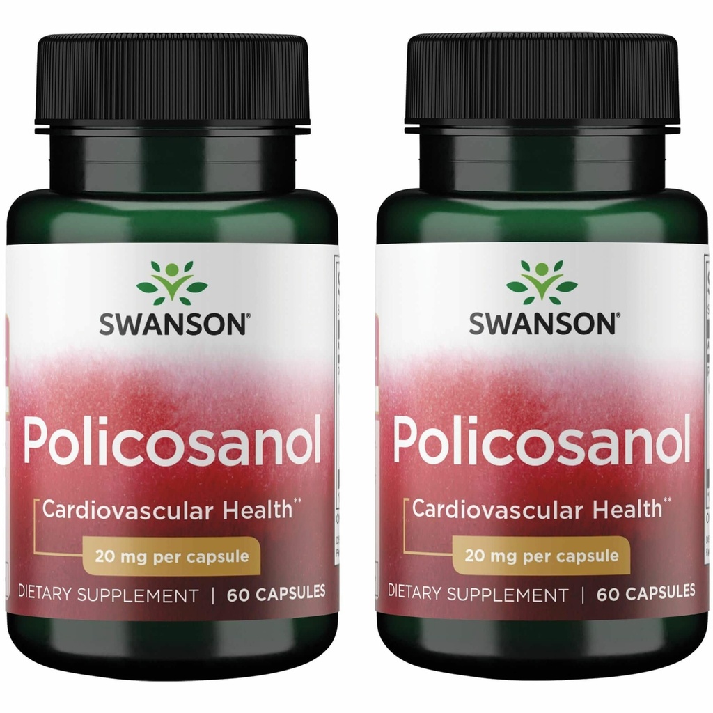 Swanson Policosanol - Supplement Helps Support Cardiovascular Health - All Natural Formula Aids Good Heart Health & Function - Helps maintain Health Cholesterol Levels (60 Capsules, 20 mg each) 2 Pack