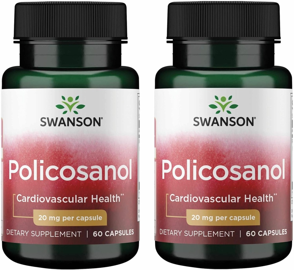 Swanson Policosanol - Supplement Helps Support Cardiovascular Health - All Natural Formula Aids Good Heart Health & Function - Helps maintain Health Cholesterol Levels (60 Capsules, 20 mg each) 2 Pack