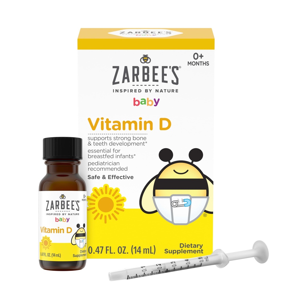 Σταγόνες βιταμίνης D του Zarbee για βρέφη, 400IU (10mcg) Υγρό συμπλήρωμα Baby & Toddler, Νεογέννητη & Up, Σύριγγα σταγονιδίων συμπεριλαμβανομένου, 0,47 Fl Oz