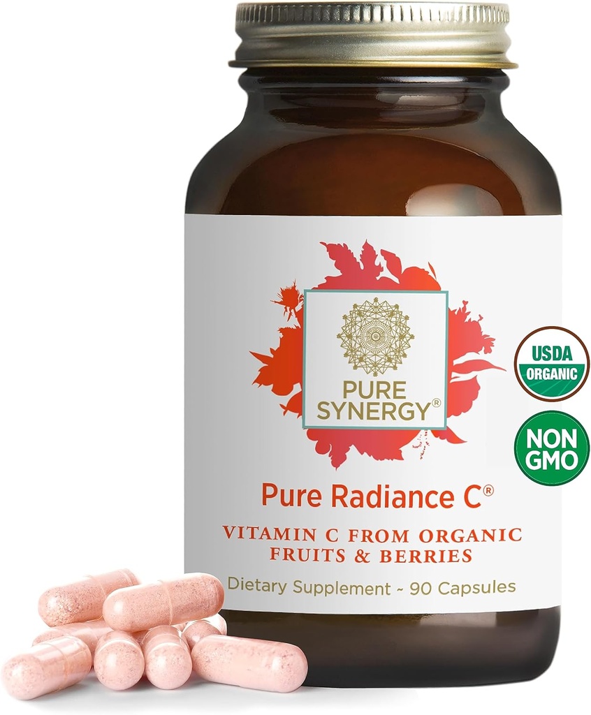 PURE SYNERGY Pure Radiance C – Organik Vitamin C Capsules | 100% Tüm Gıda Supplement, Non-GMO, Camu Camu, Natural Immune & Collagen Support – 90 Capsules