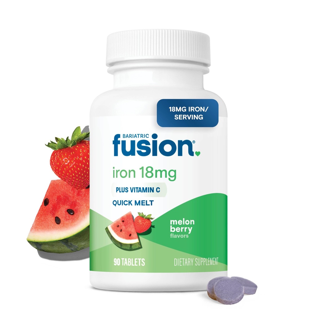 Bariatrik Fusion Iron Supplement for Women Quick Melt | Sugar Free Dissolvable Chewable Iron Tabletler | Ferrous Fumarate 18 mg Demir C | Melon Berry | Gluten, Dairy ve Soy Free | 90 Count