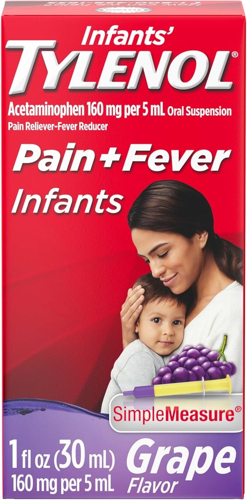 Bebeklerin Tylenol Oral Suspension Sıvı Tıp, Acetaminophen, Bebek Ateşi ve Ağrıları, Sore Throat, Headache & Toothache, Grape Flavor, 1 fl. Oz