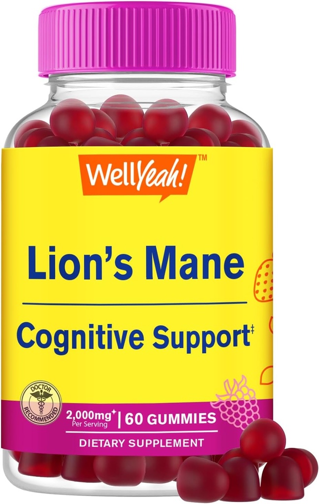 Evet Lions Mane Gummies for Yetişkinler (2,000 mg) | Lions Mane Supplement Memory and Focuse Support | Gluten Free, Non GMO | Berry Flavor | Lion's Mane Gummies 60 Count
