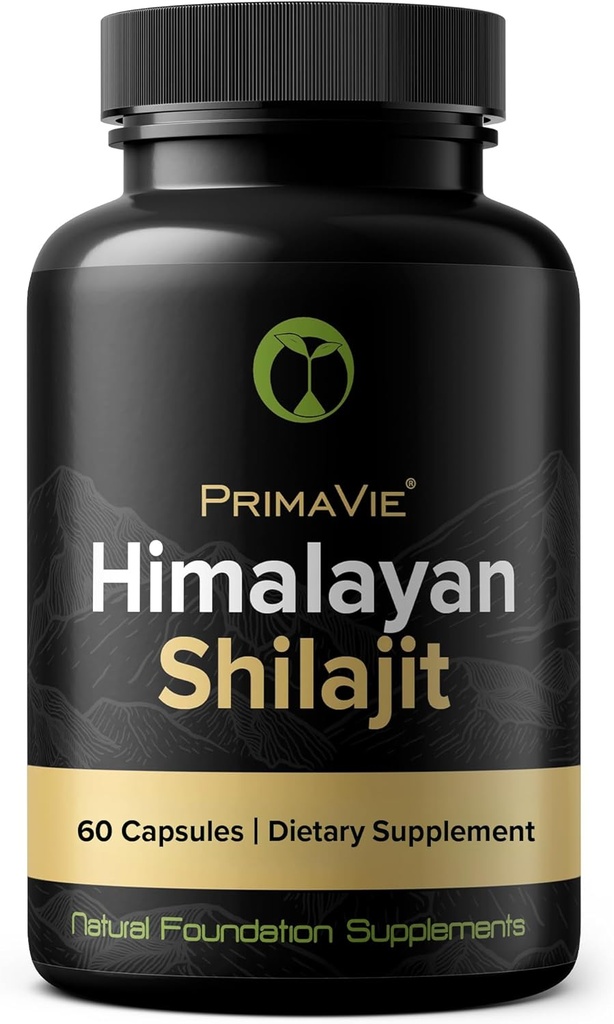 Shilajit Capsules High Strength Purified Primavie Shilajit Harvested at 10.000 Feet from the Himalaya Dağları Rich in Fulvic Acid & Trace Minerals 3rd Party Tested 100% Natural Made in the USA (60)