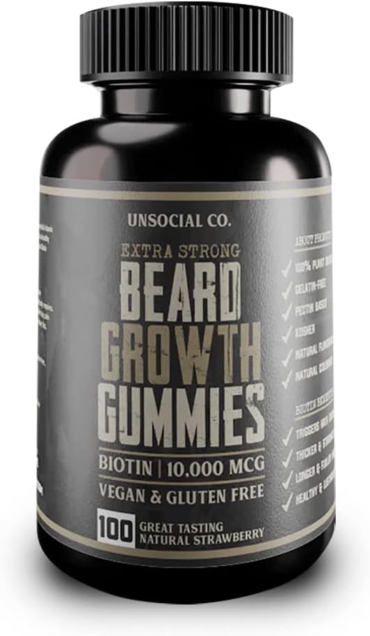 Unsosyal Co. Ekstra Güçlü Ayıd Büyüme Vitaminleri Gummies | Biotin 10000 MCG | Erkekler için Güçlü ve Yüz Saç Büyümesi | Erkekler için Ayılar Gummies