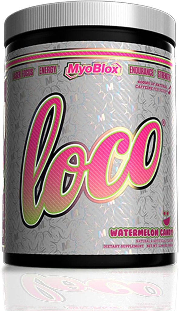 MyoBlox LOCO® Pre-Workout Nitrik Oksit | Destekler Kas Pumps & Geliştirilmiş Vascularity | for Energy, Focus & Intensity | Natural Caffeine per Scoop (Watermelon Candy)