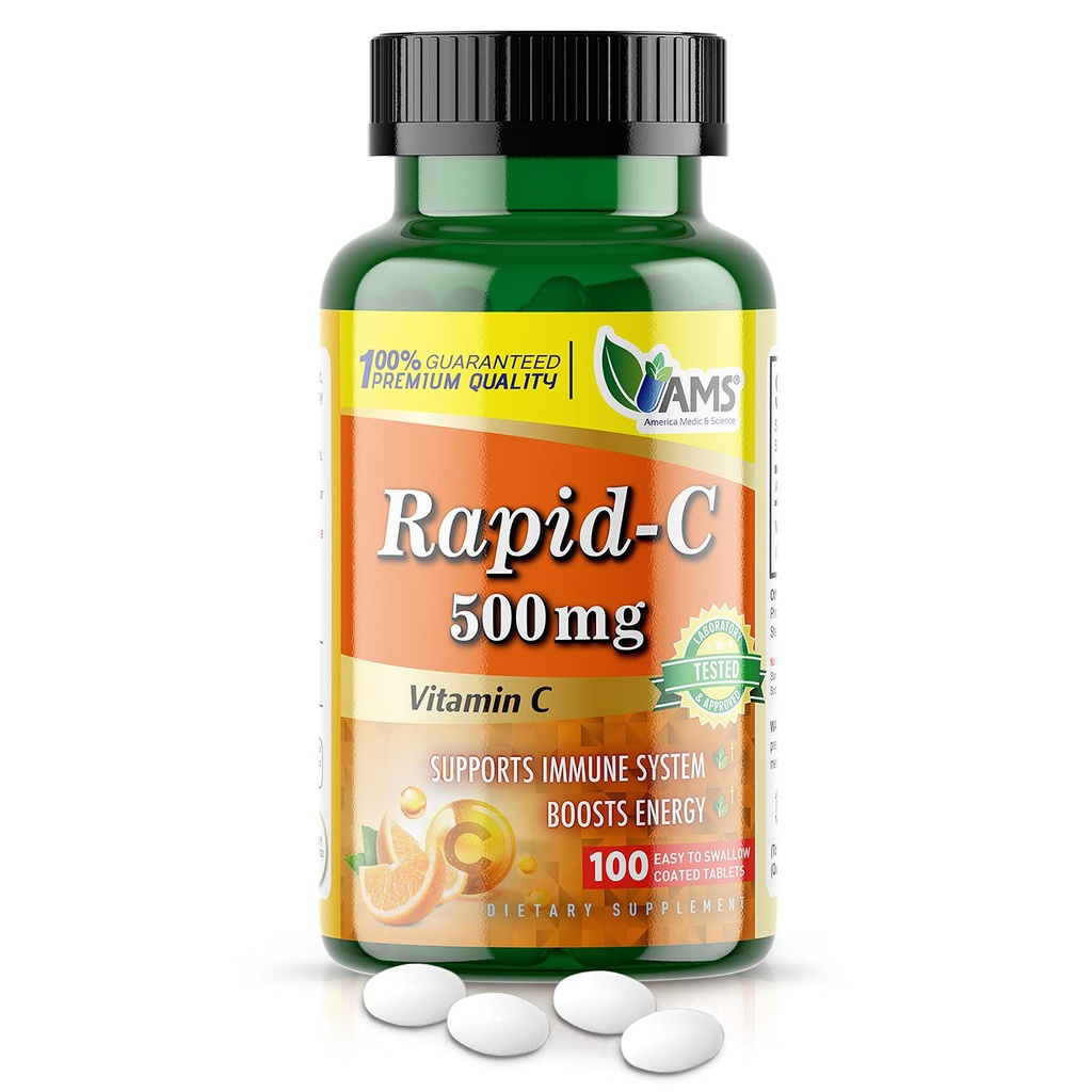 Amerika Medic & Science Rapid-C 500 mg Vitamin C Supplement (1 100 Tablet Paket) Enerji ATM, Günlük Immune Sistem Desteği, Antioksi | Vegan, Non-GMO, Yetişkin Erkekler ve Kadınlar için Ascorbik Asit