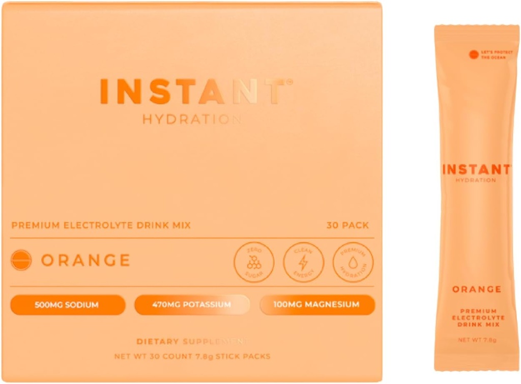 Instant Hydration Electrolytes Toz Paketleri - Citrus Orange Drink Mix - Zero Sugar - Keto, Vegan, Gluten-Free, Non-GMO - Boost Recovery, Brain Health, Muscle & Tound Support- 30 Sticks
