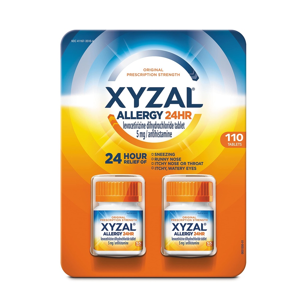 Xyzal Antivirüs Pills, 24 Saat Alerjisi Yardım, Original Prescription Strength,55 Count (Pack of 2)