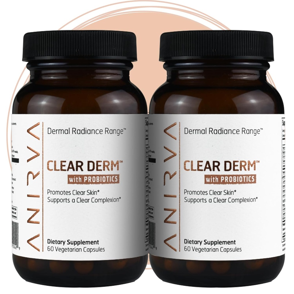 2-Pack Ane Pills with Çinko for Yetişkinler için Akne Pill, Acne Tedavisi için Çinko Pills, Probiyotikler için Probiyotikler - Anirva Clear Derm with Probiyotiks