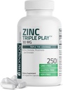 Bronson çinko Triple Play 30 mg Triple Coverage Immune Support with Çinko Akraba, Picolinate & Orotate - Immune, Antioksi & Skin Health Support - 250 Vegetarian Capsules