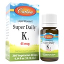 Carlson - Super Daily K2, 45 mcg Υγρή βιταμίνη K, Υγεία των οστών, K2 Βιταμίνη, Συμπλήρωμα βιταμίνης K, Βιταμίνη K-2 MK7, Χωρίς γεύση, 360 σταγόνες (10,16 mL)