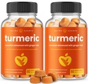 Yetişkinler ve Çocuklar için Ginger & Black Pepper Extract |% 95 Curcuminoids | Vegan Natural Curcumin Ortak Destek | 120 Tumeric Gummy Supplements (2-Pack)