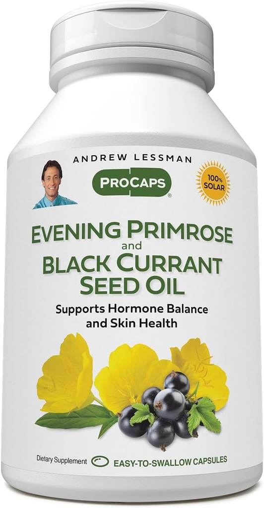 ANDREW LESSMAN Evening Primrose and Black Currant Seed Oil 60 Softgels - Soothes Physical Discomfort and Mood Swings Due to Menstrual Cycle, with Gamma-Linolenic, Omega-6 Fatty Acids, No Additives