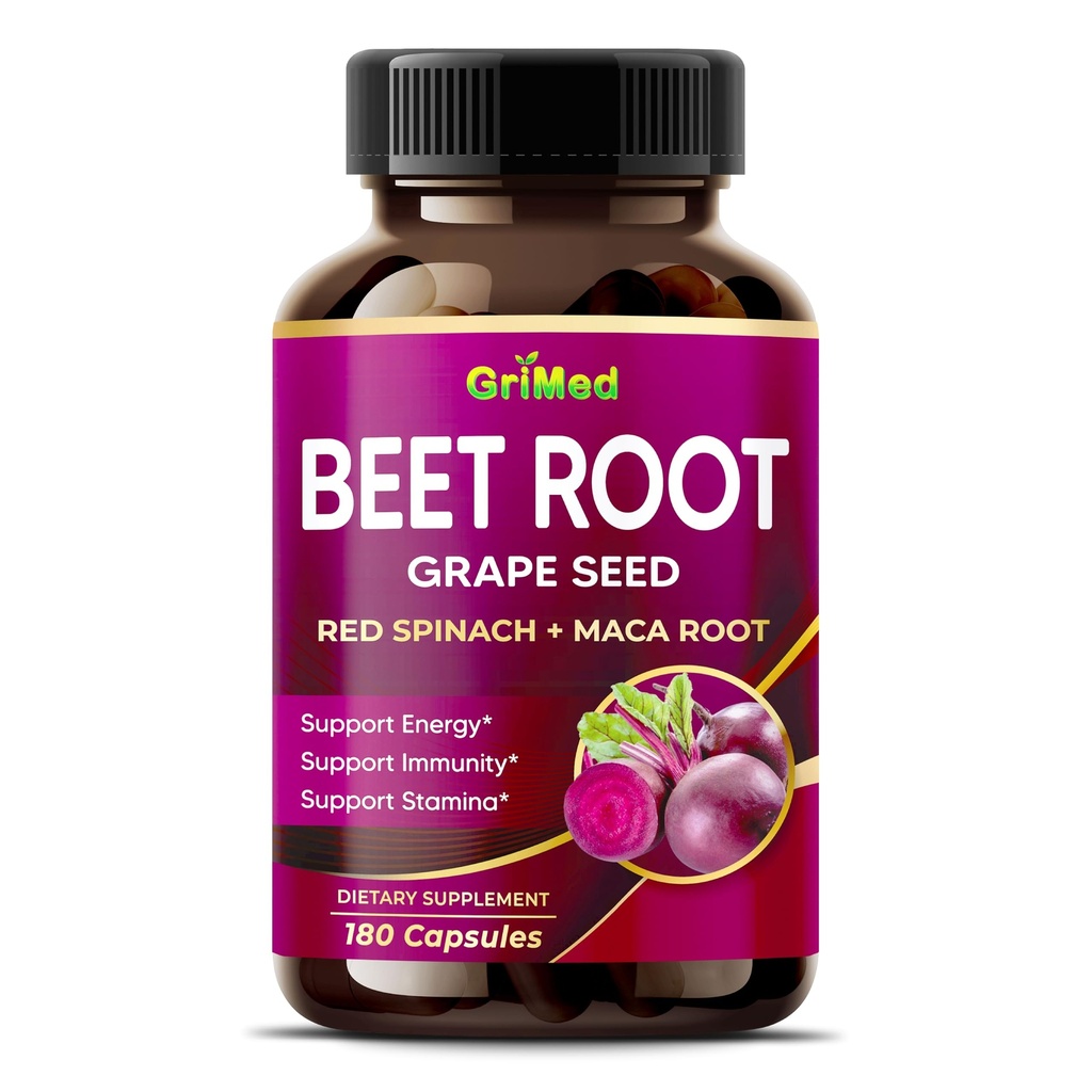 GriMed Beet Root with Grape Seed Extract, Maca Root, Red Spinach & Ashwagandha – 180 Sebze Capsules